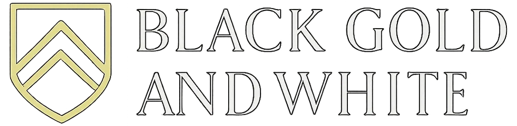 black, gold and white